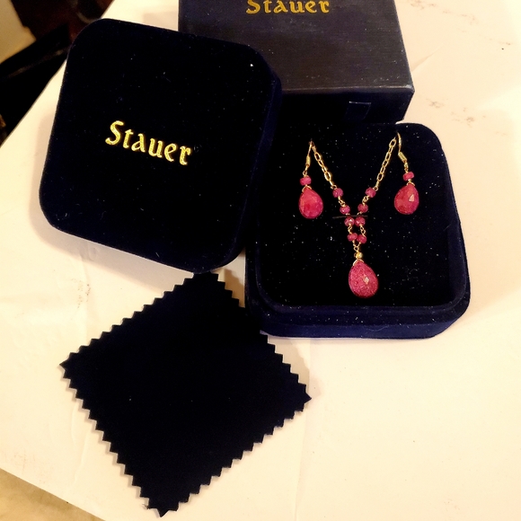 Stauer Jewelry Stauer Womens Forever Ruby Neckless Earrings Set